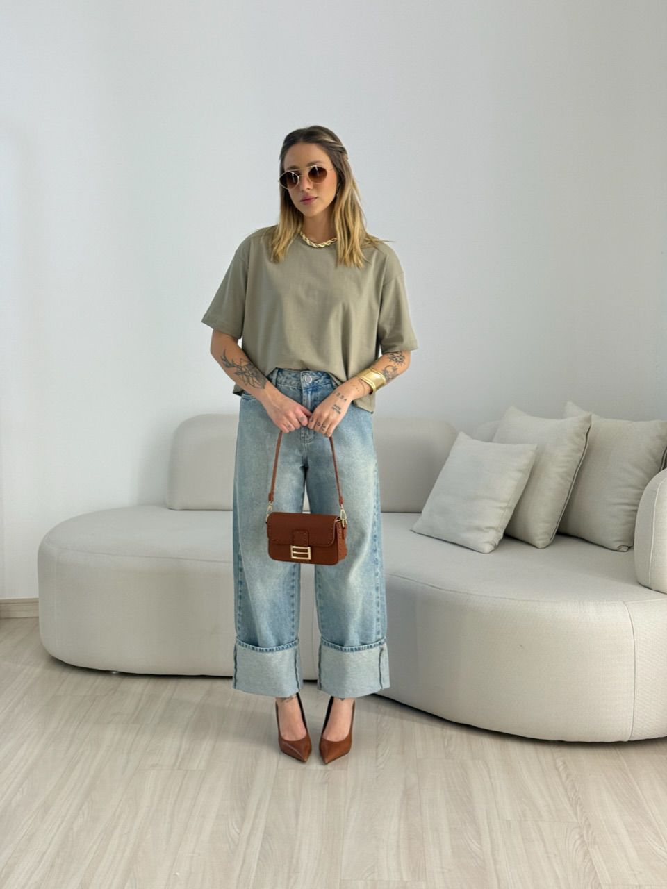 CROPPED TANIA ALGODÃO CAQUI