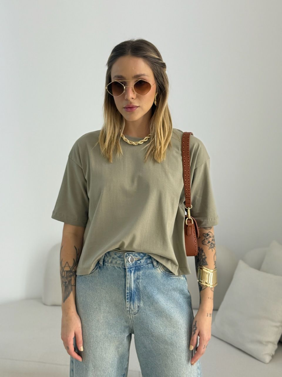 CROPPED TANIA ALGODÃO CAQUI