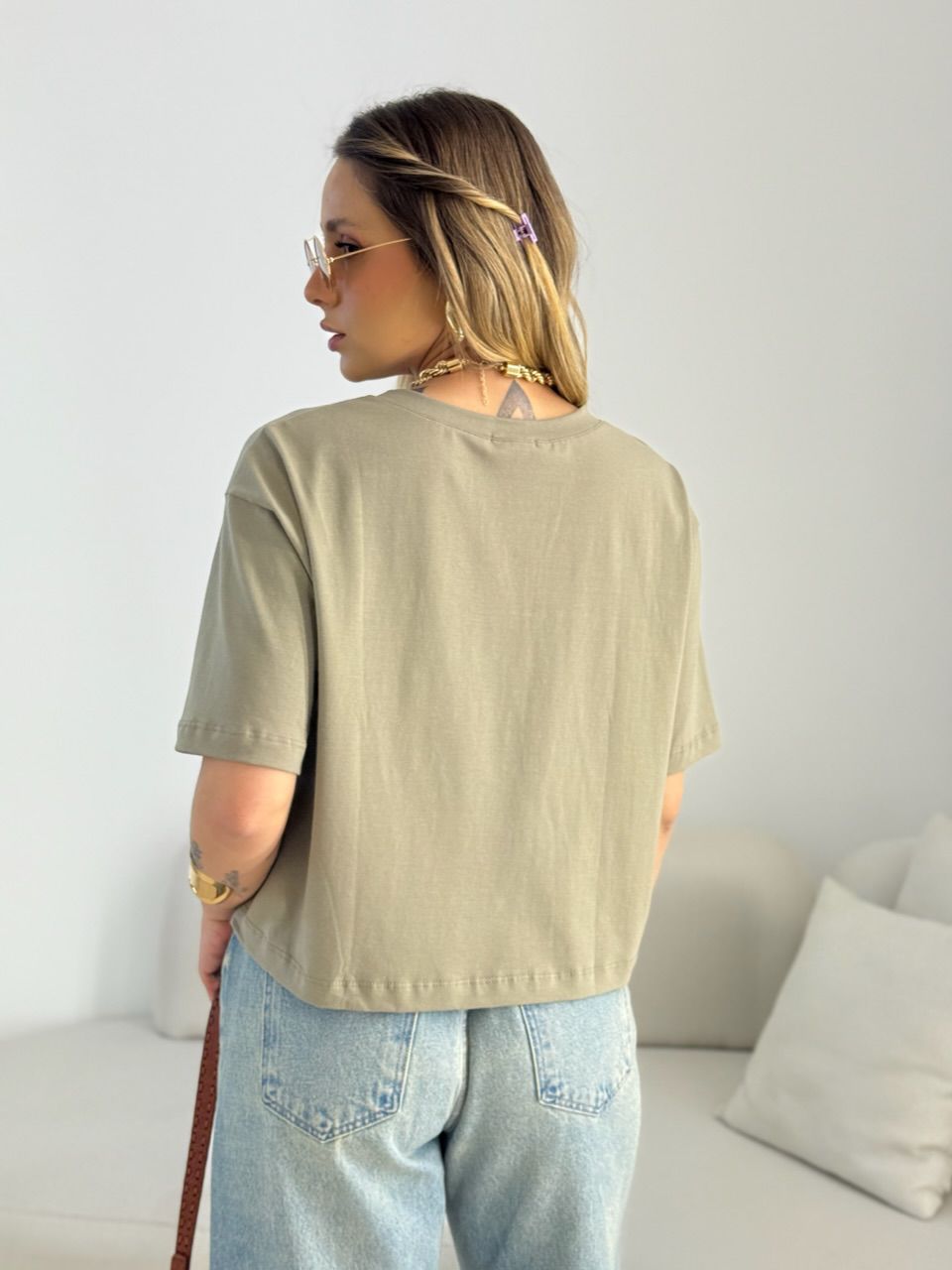 CROPPED TANIA ALGODÃO CAQUI
