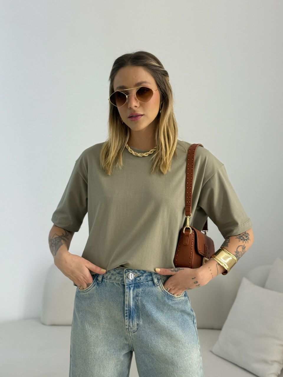 CROPPED TANIA ALGODÃO CAQUI