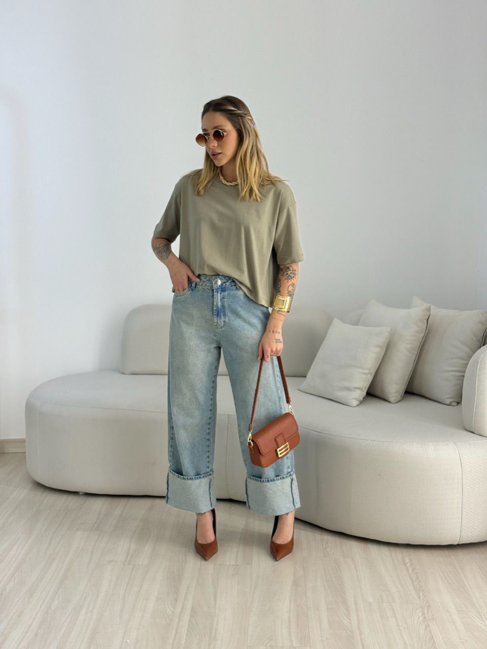CROPPED TANIA ALGODÃO CAQUI