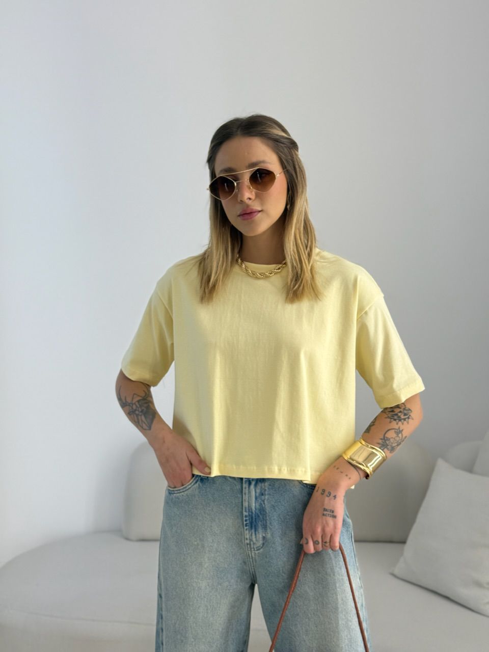 CROPPED TANIA ALGODÃO YELLOW BUTTER