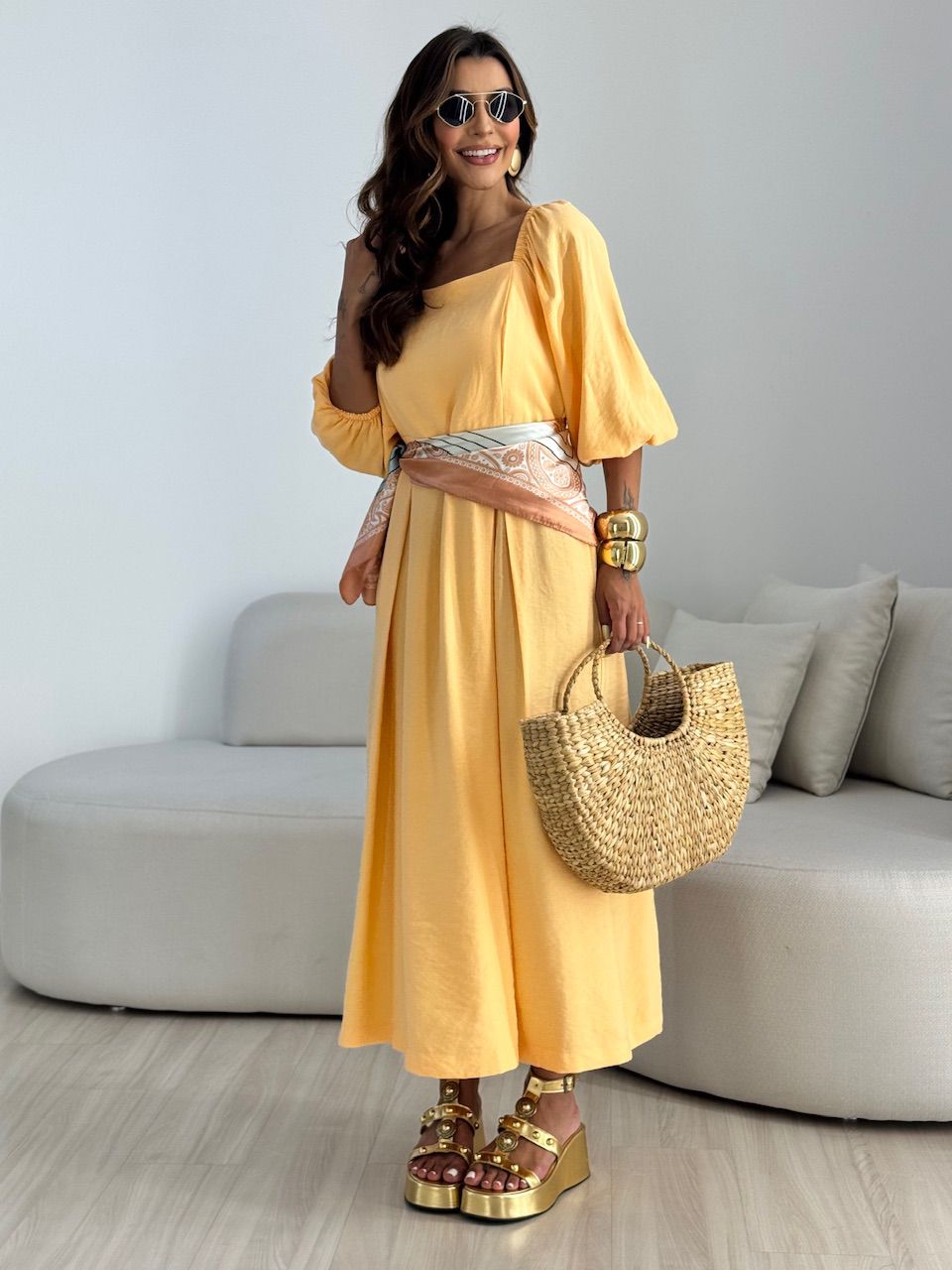 VESTIDO AMORA MANGA BUFANTE LARANJA - 0068610068 - CAROLLA FERRARO