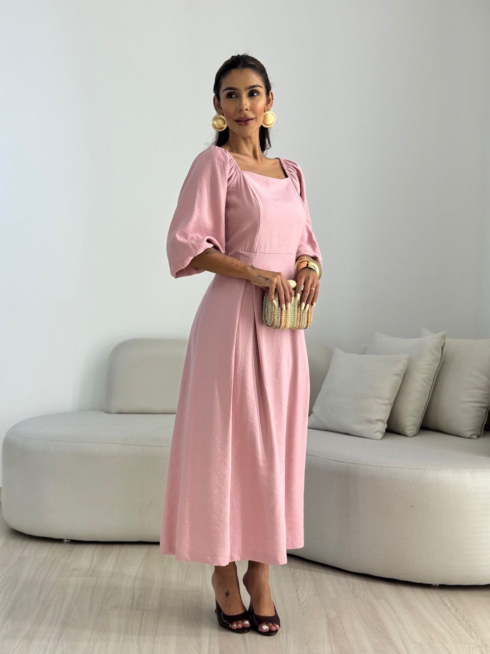 VESTIDO AMORA MANGA BUFANTE ROSÊ