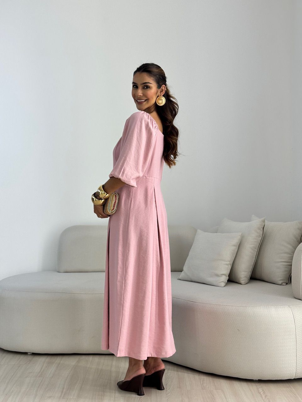 VESTIDO AMORA MANGA BUFANTE ROSÊ