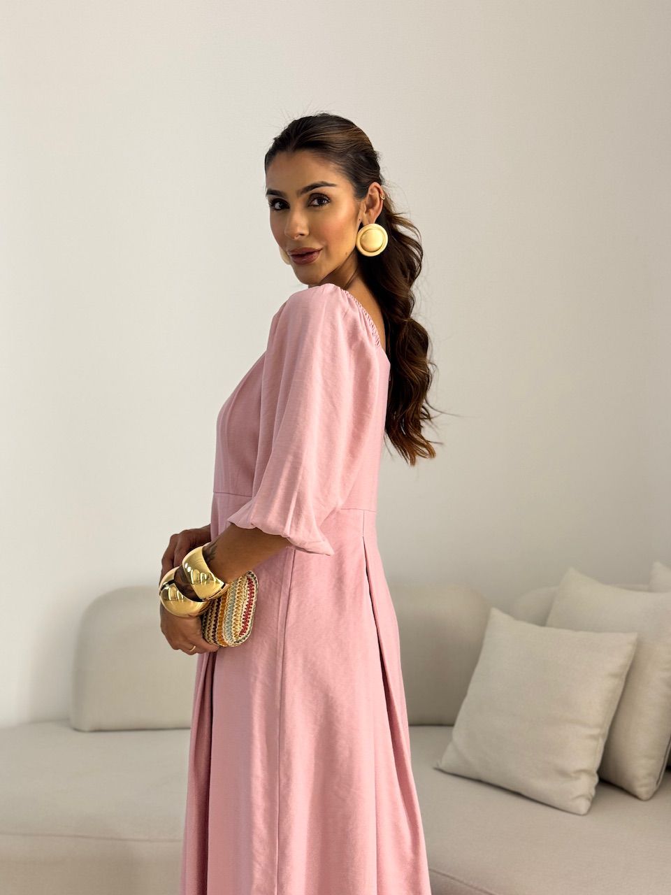 VESTIDO AMORA MANGA BUFANTE ROSÊ