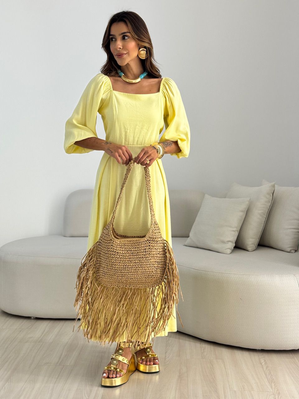 VESTIDO AMORA MANGA BUFANTE YELLOW BUTTER