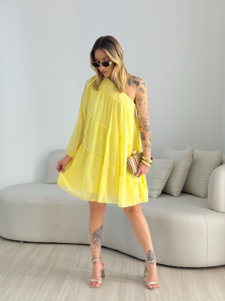 VESTIDO LOLA NULA MANGA AMARELO