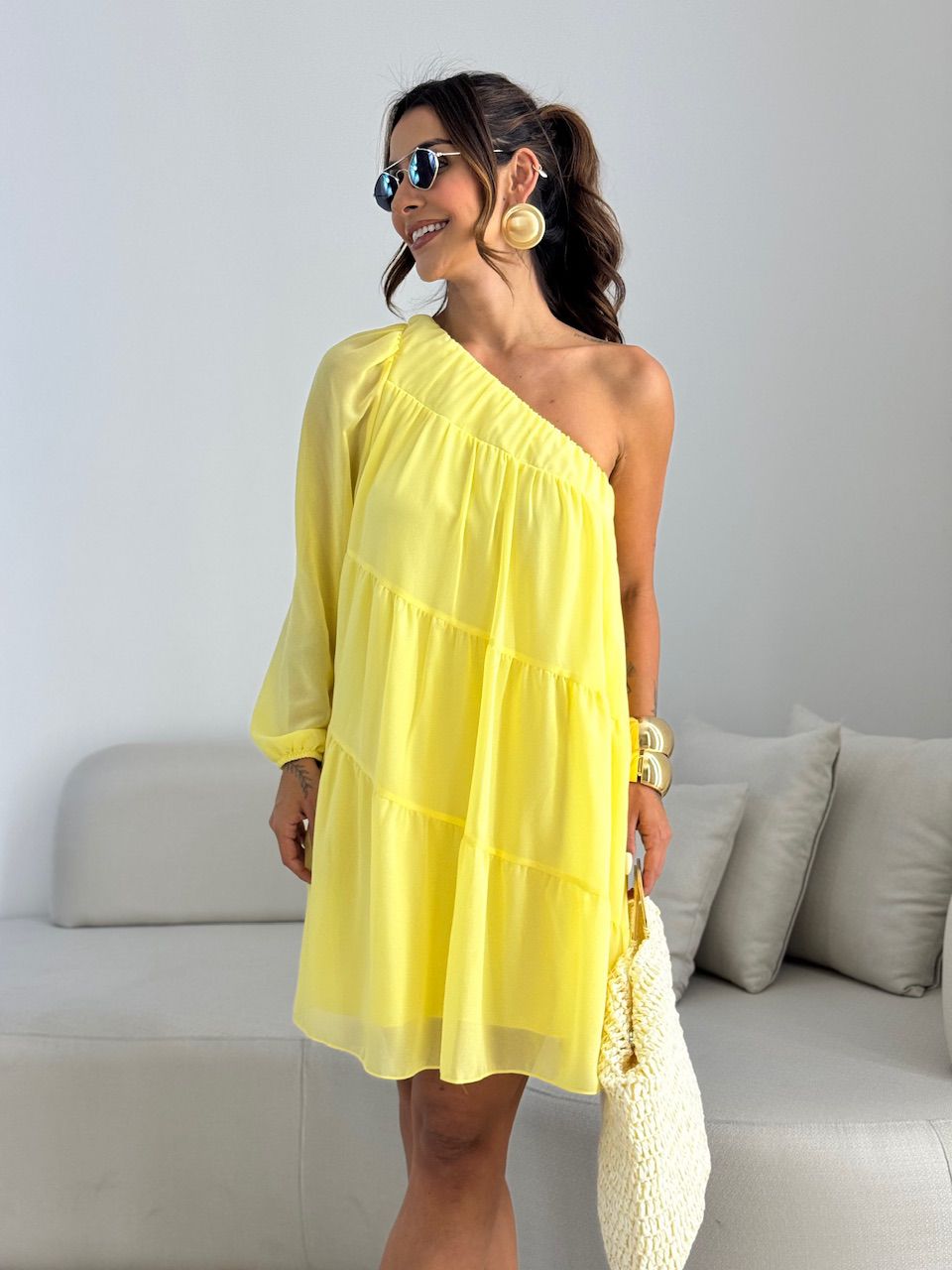 VESTIDO LOLA NULA MANGA AMARELO