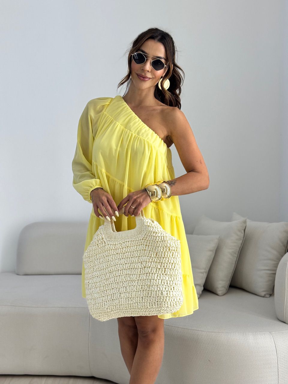 VESTIDO LOLA NULA MANGA AMARELO