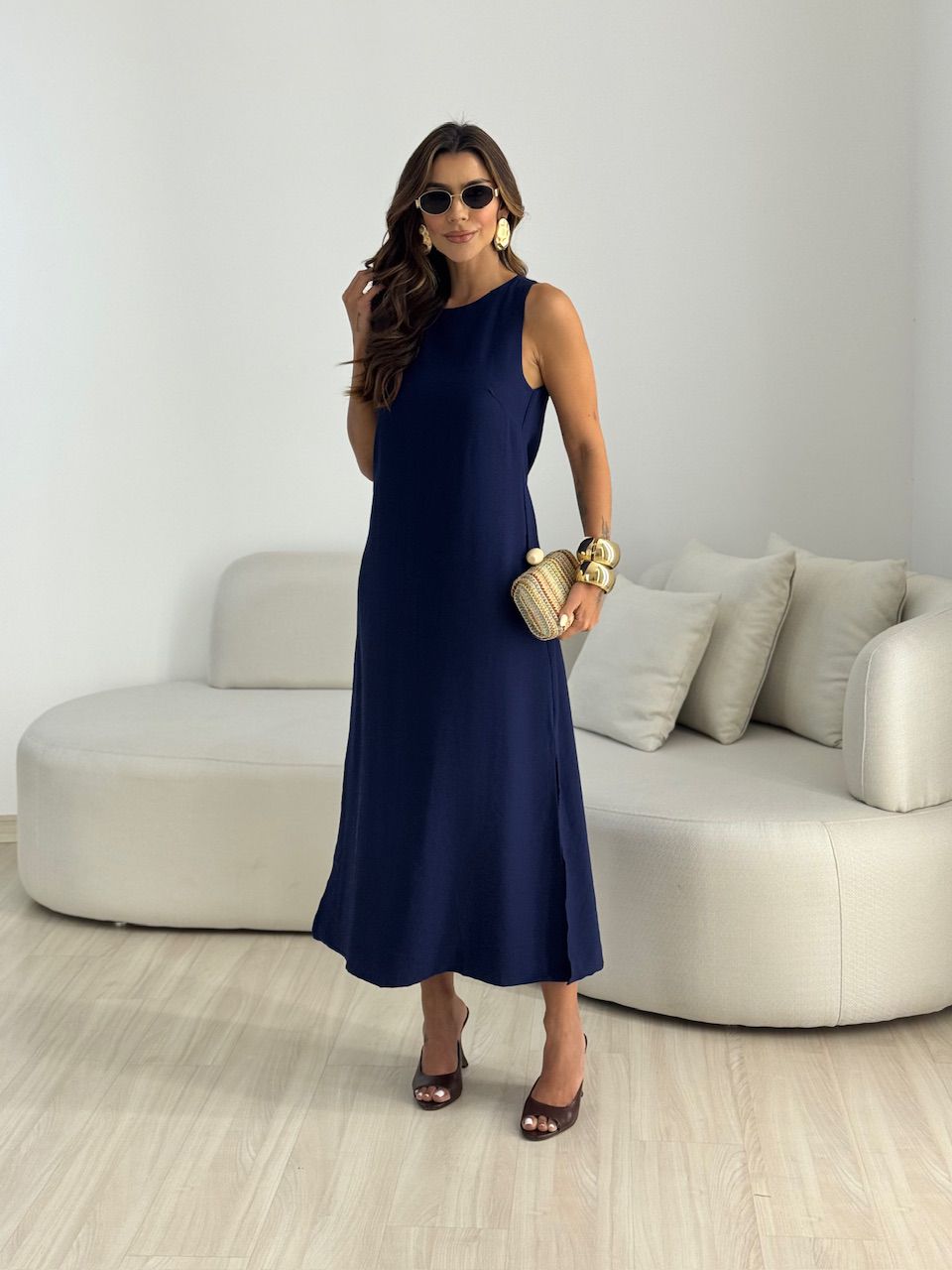 VESTIDO PATY LONGUETE MARINHO - 0068570055 - CAROLLA FERRARO