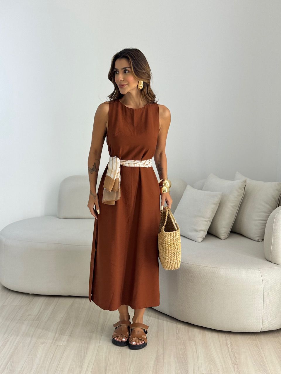 VESTIDO PATY LONGUETE MARROM