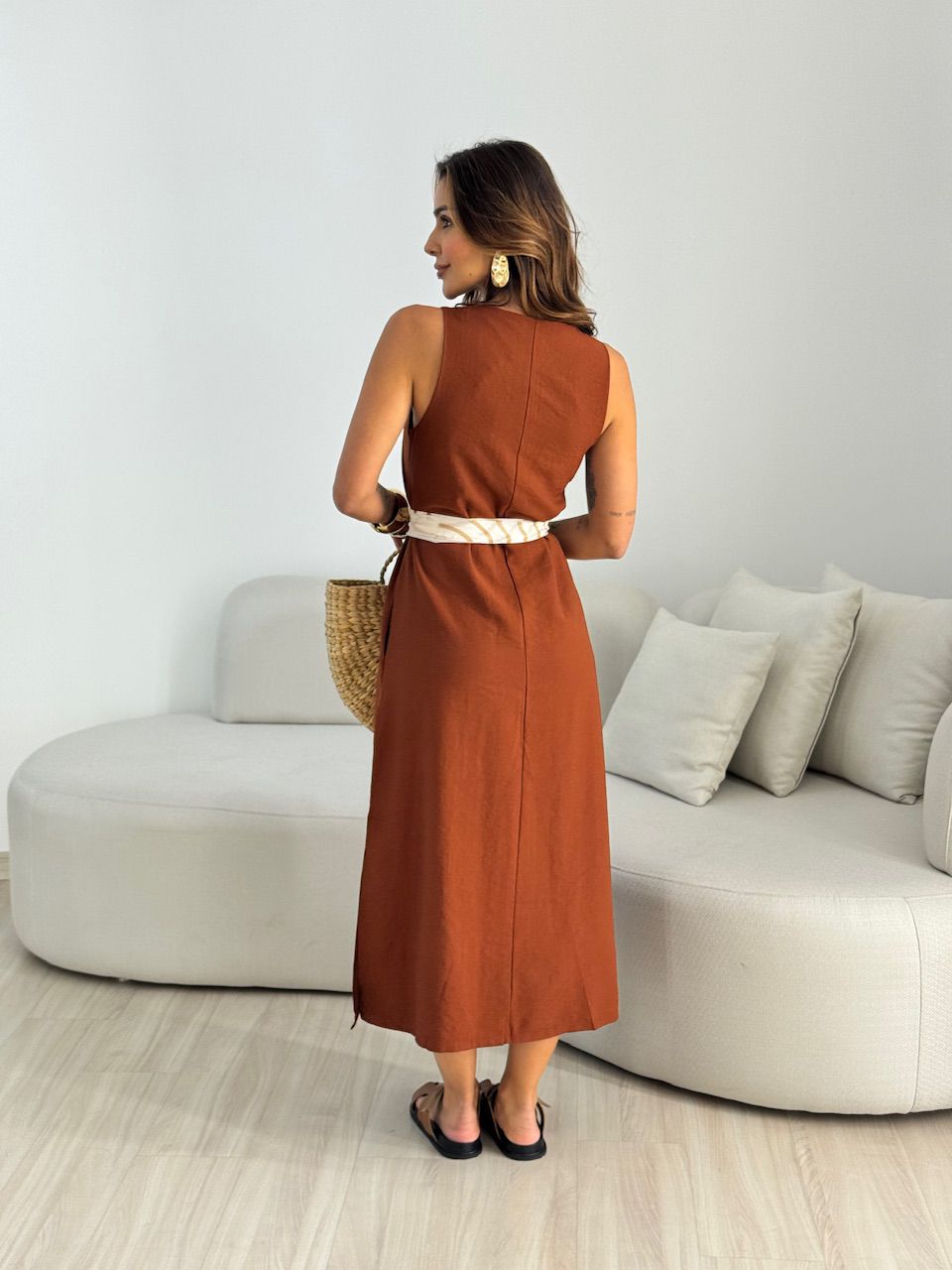 VESTIDO PATY LONGUETE MARROM