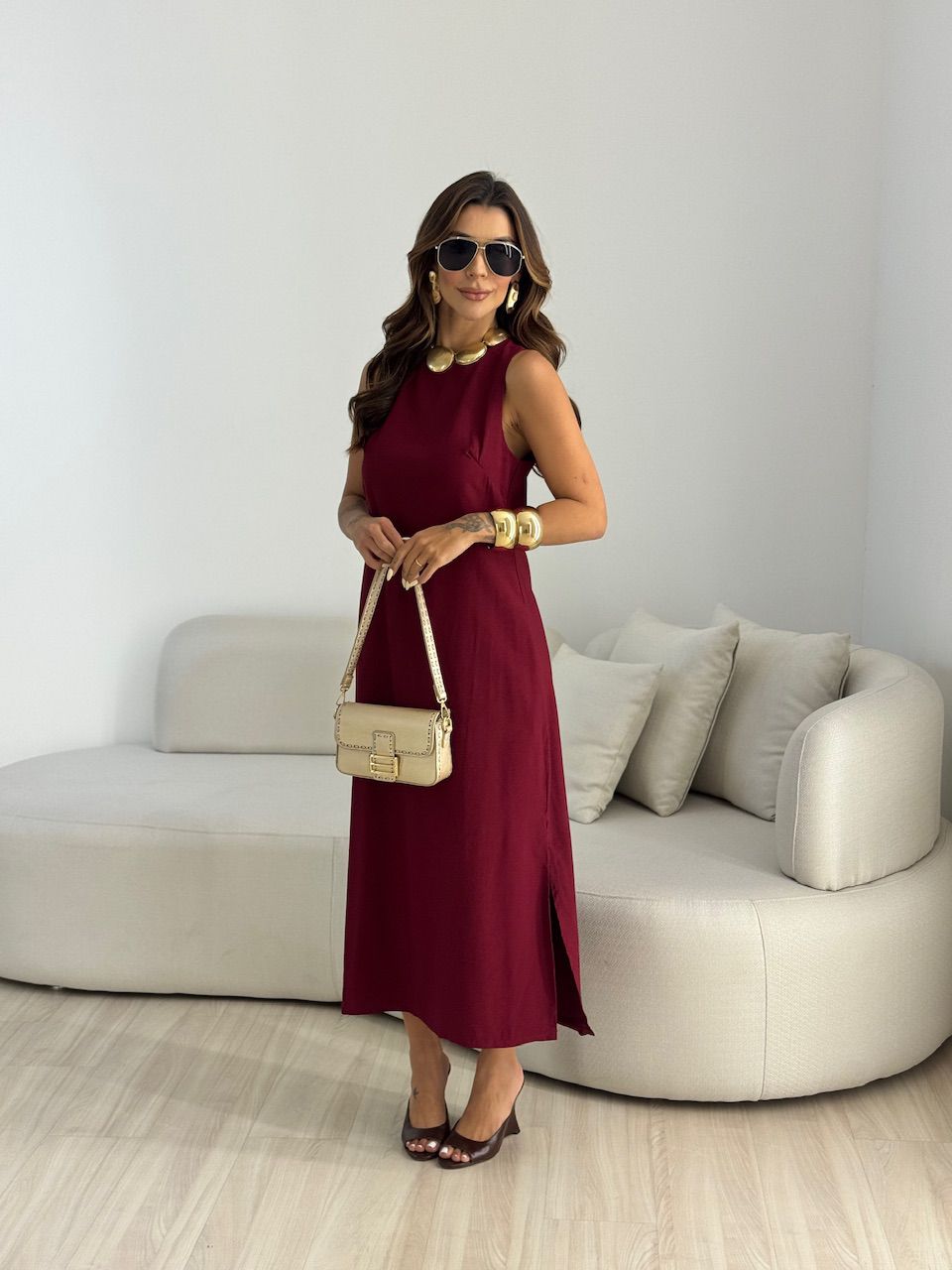 VESTIDO PATY LONGUETE VINHO - 0068570168 - CAROLLA FERRARO