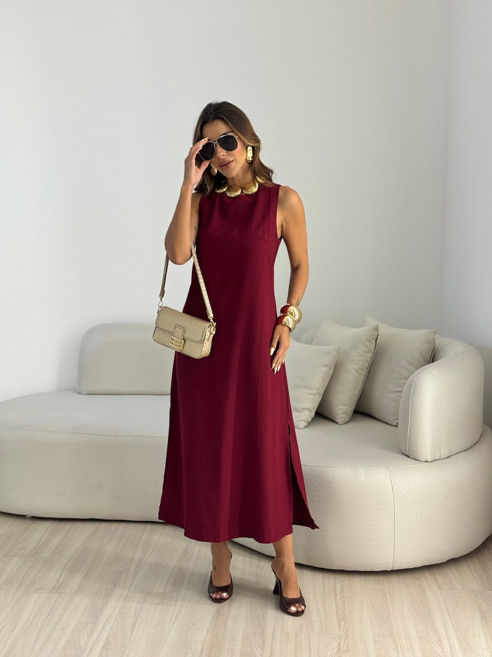 VESTIDO PATY LONGUETE VINHO