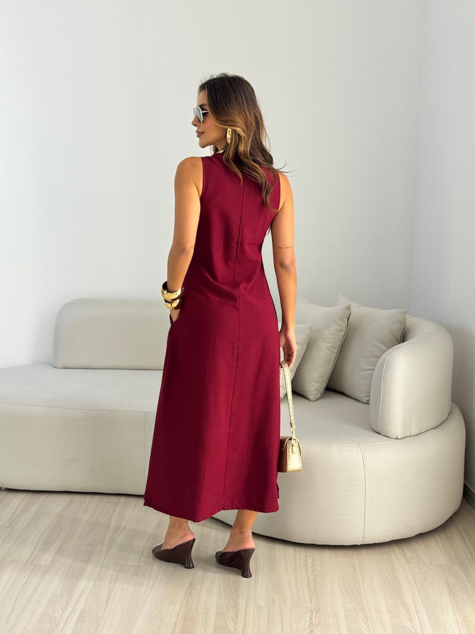 VESTIDO PATY LONGUETE VINHO