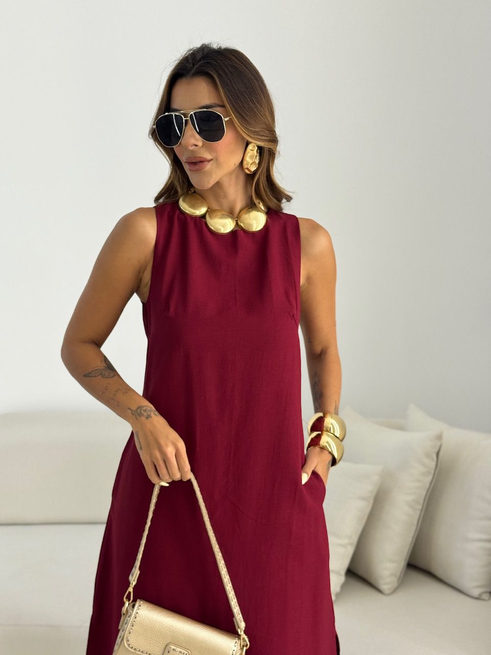 VESTIDO PATY LONGUETE VINHO