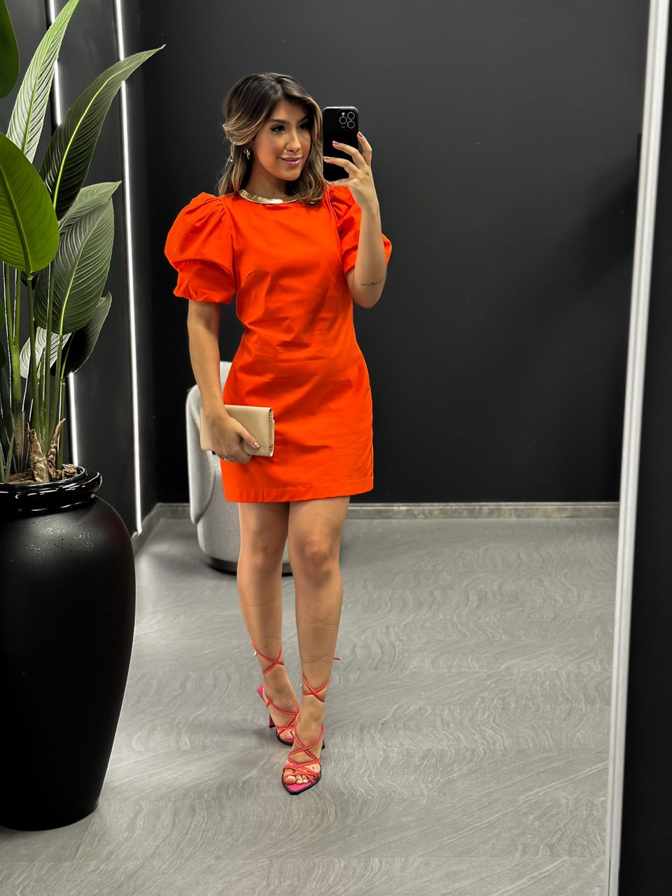 VESTIDO MARA MANGA PRINCESA LARANJA