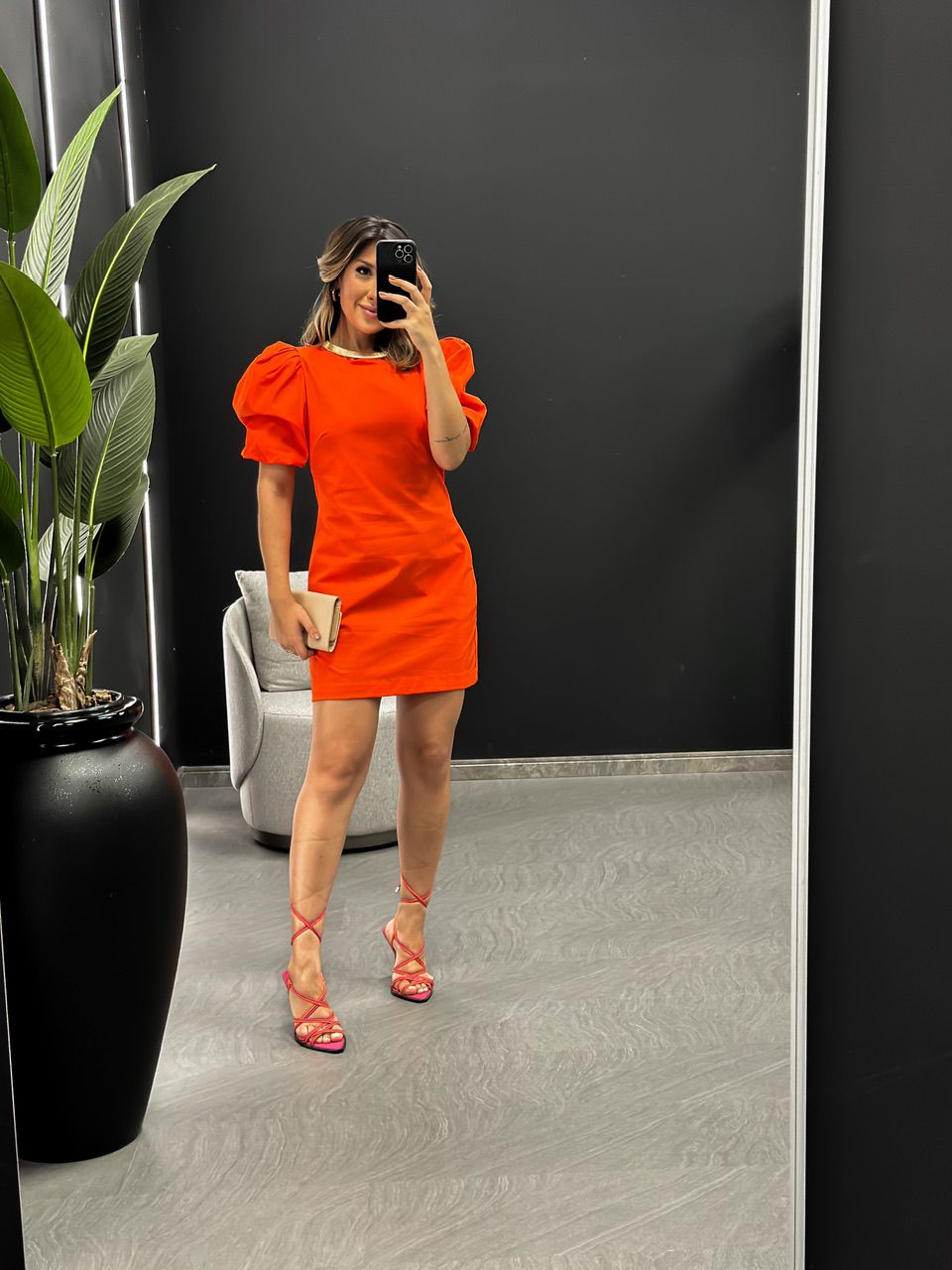 VESTIDO MARA MANGA PRINCESA LARANJA