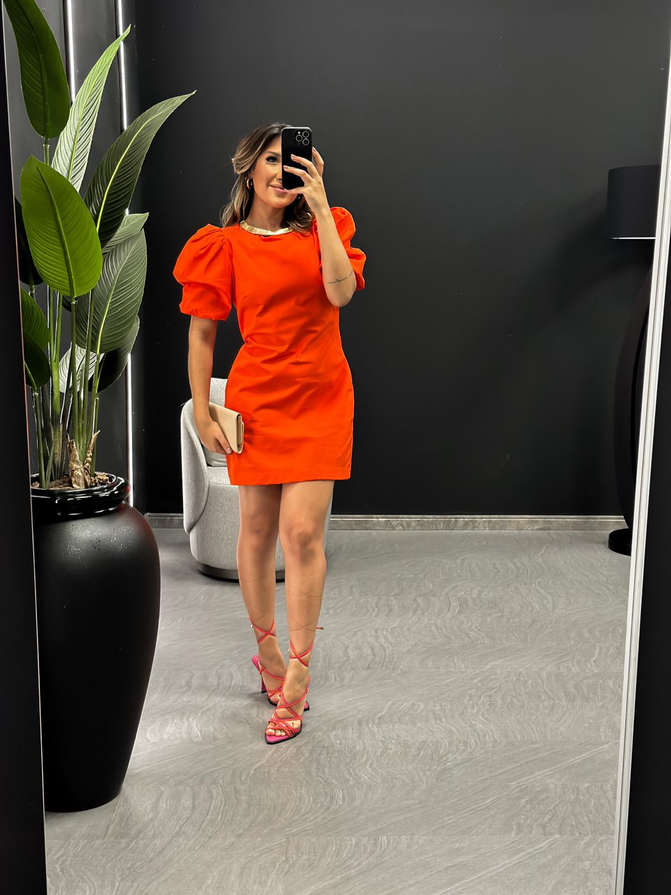 VESTIDO MARA MANGA PRINCESA LARANJA