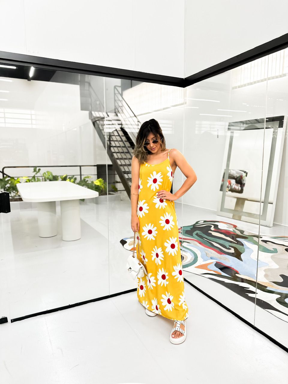 VESTIDO MARGARIDAS ALCINHA AMARELO - 0044980111 - CAROLLA FERRARO