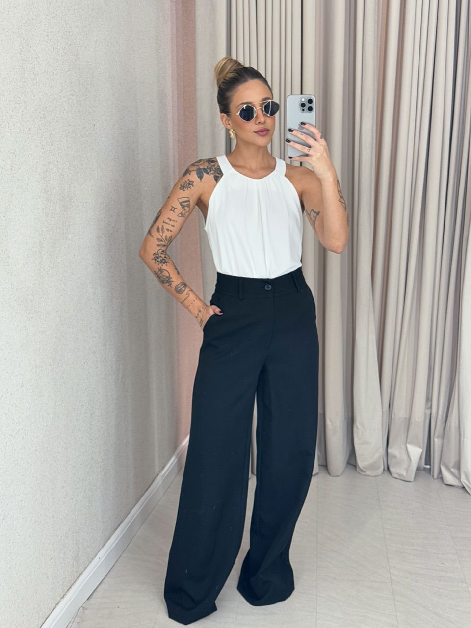 BLUSA TATIANE GOLA OFF - 0060870048 - CAROLLA FERRARO