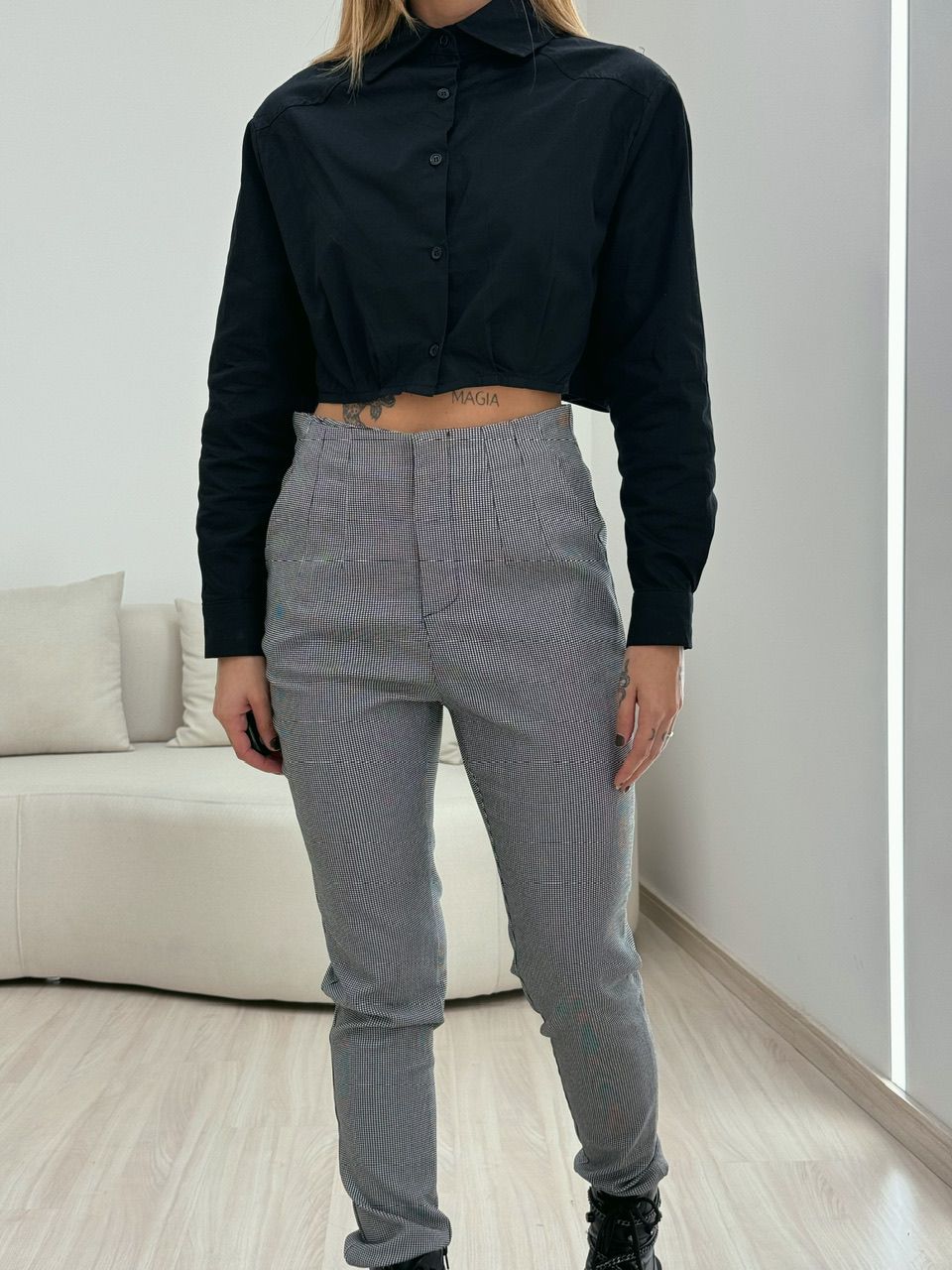 CALÇA PAULA XADREZ PRETA