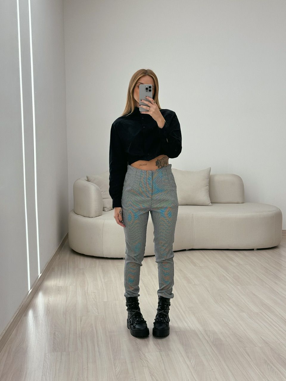 CALÇA PAULA XADREZ PRETA