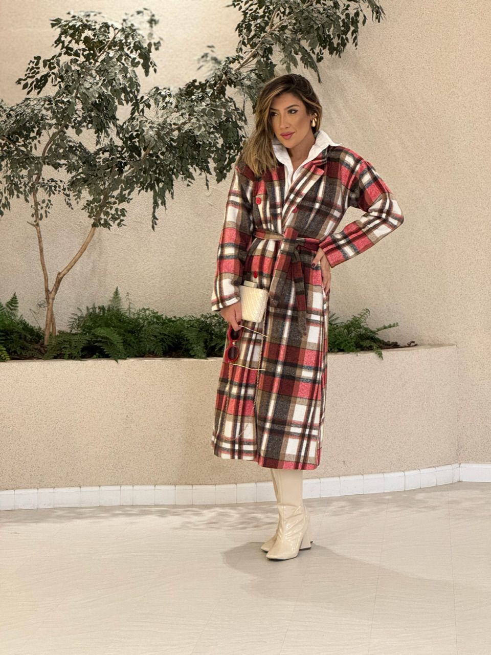 SOBRETUDO FERNANDA XADREZ VERMELHO