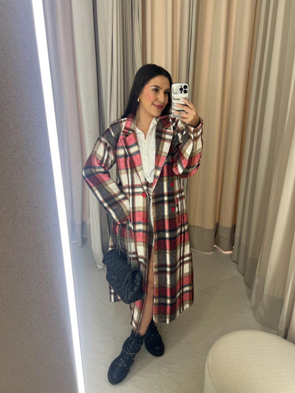 SOBRETUDO FERNANDA XADREZ VERMELHO