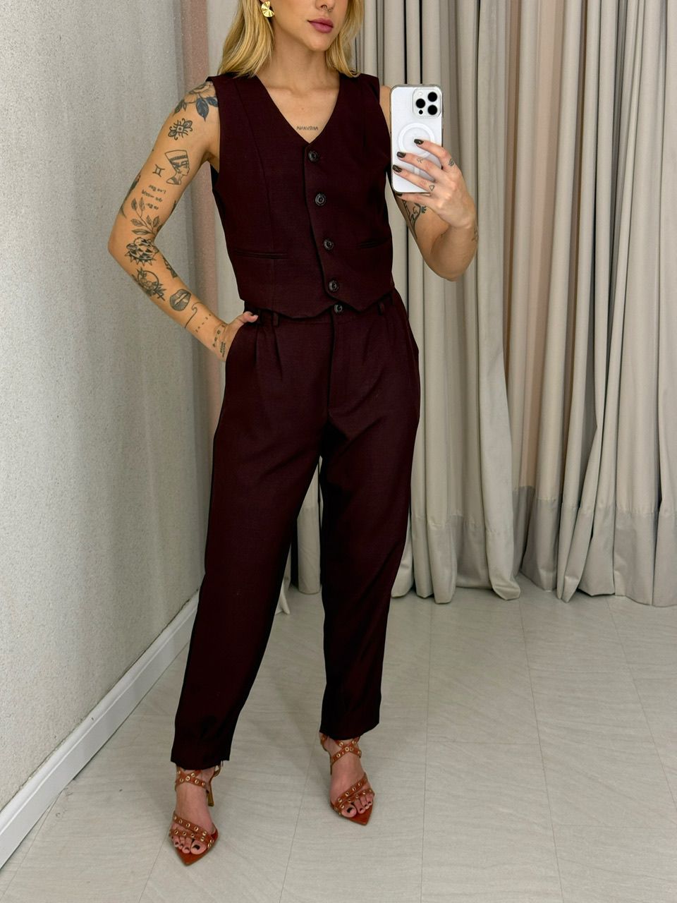 CONJUNTO AYLLA CALÇA VINHO ESCURO