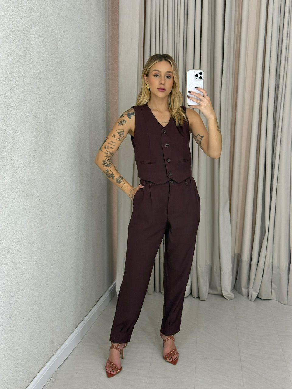CONJUNTO AYLLA CALÇA VINHO ESCURO - 0061400424 - CAROLLA FERRARO