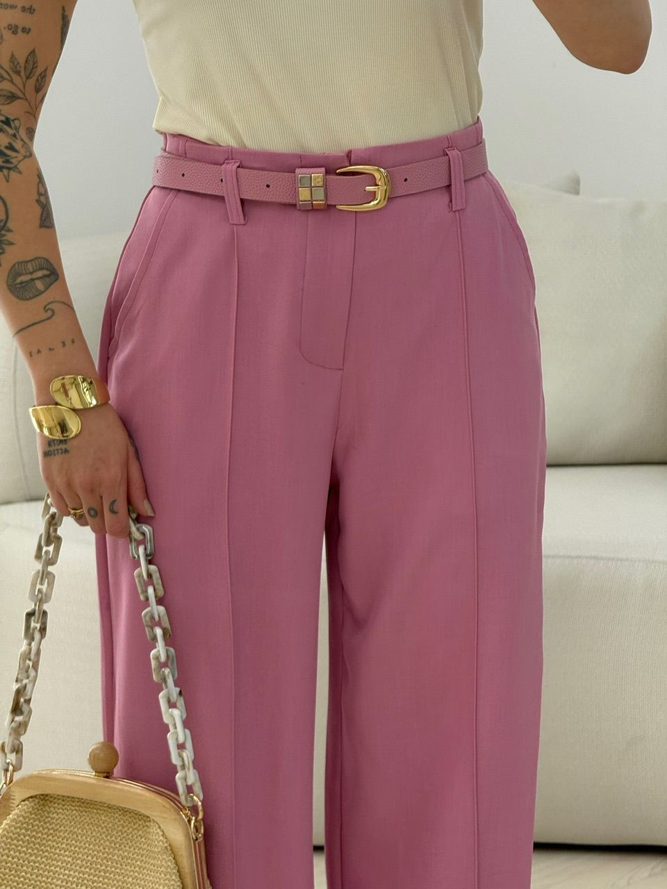 CALÇA JUSSARA CINTO ROSA