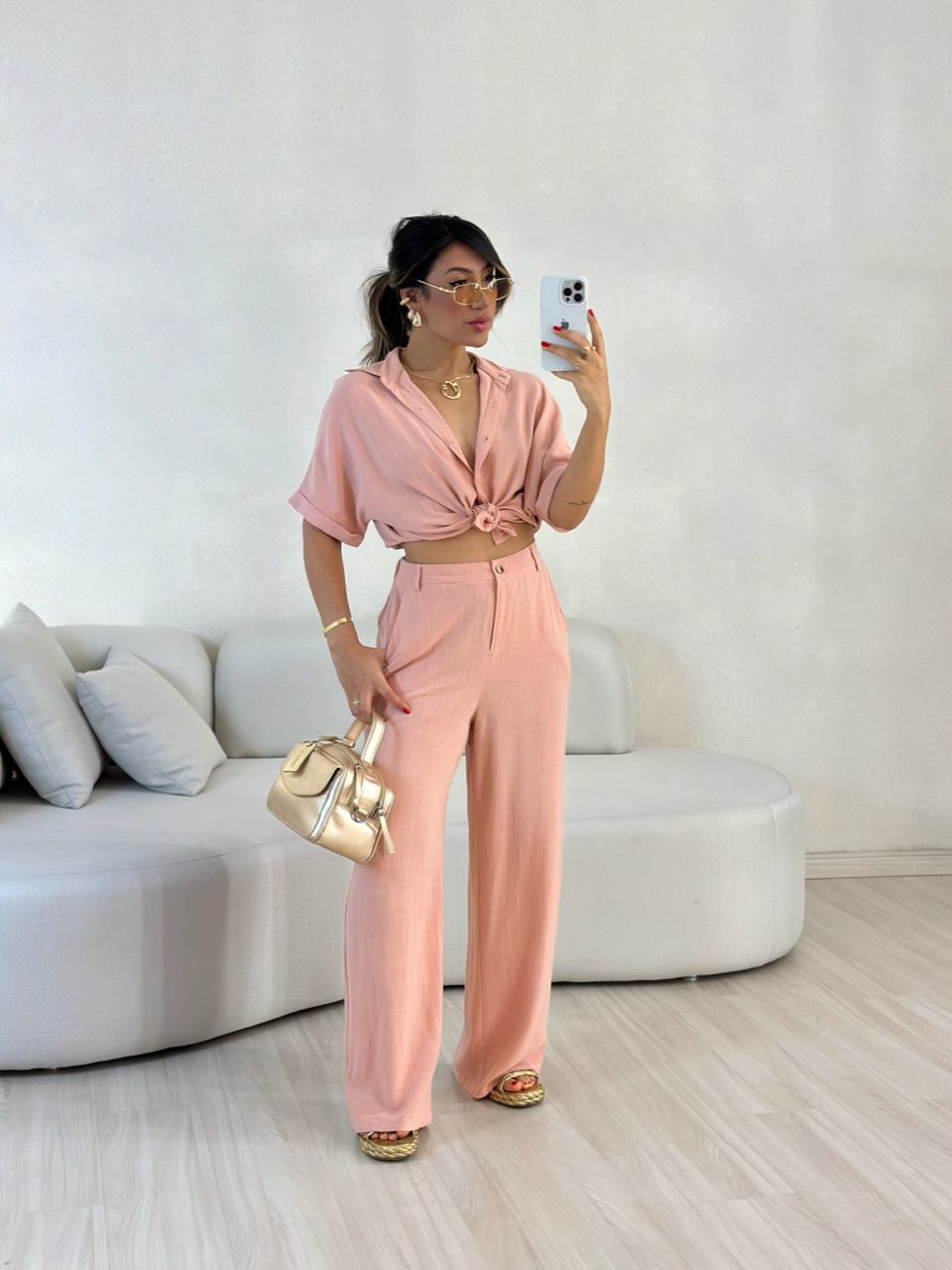 CALÇA VIVIANE LINHO ROSÊ