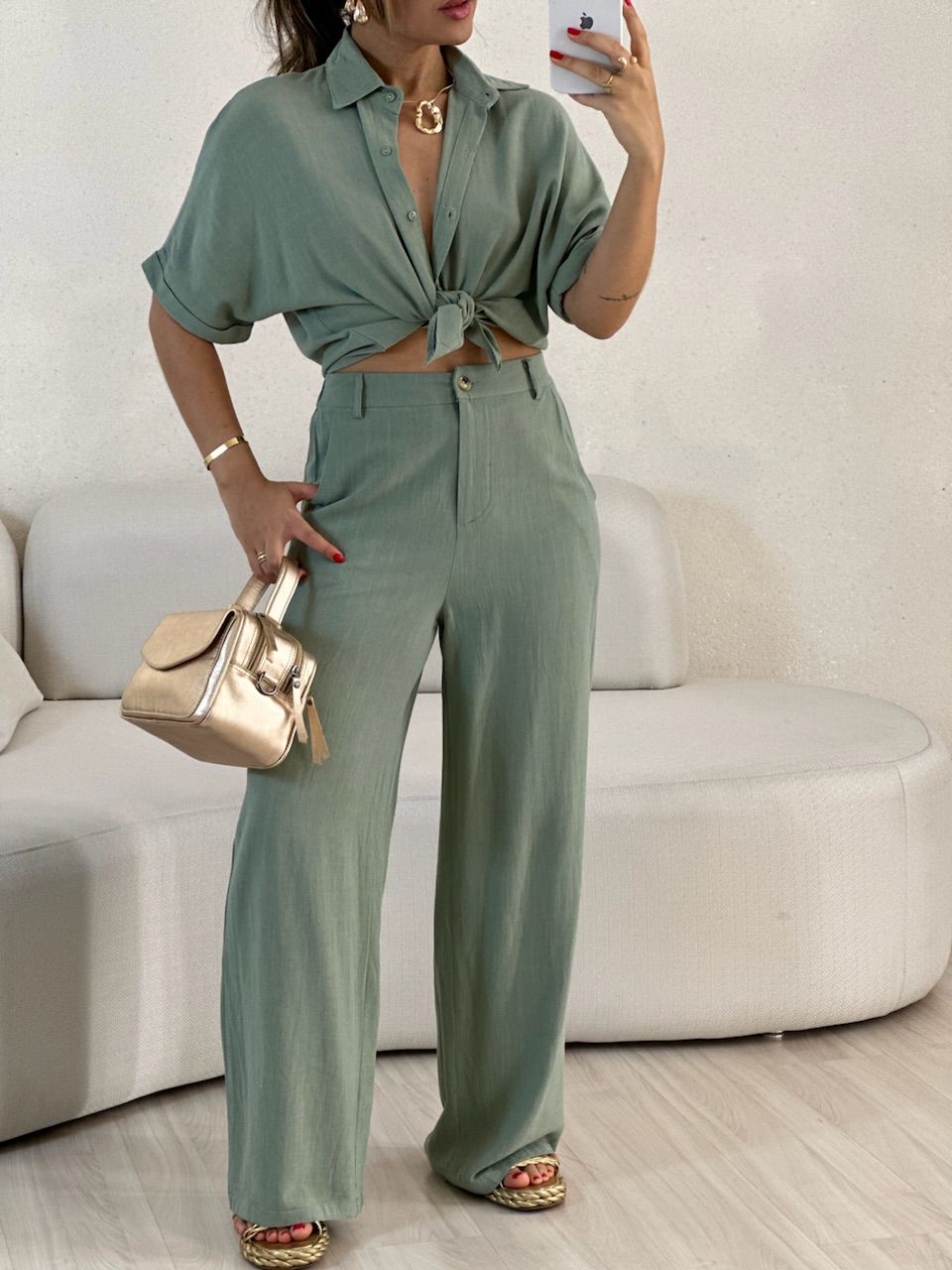 CALÇA VIVIANE LINHO VERDE
