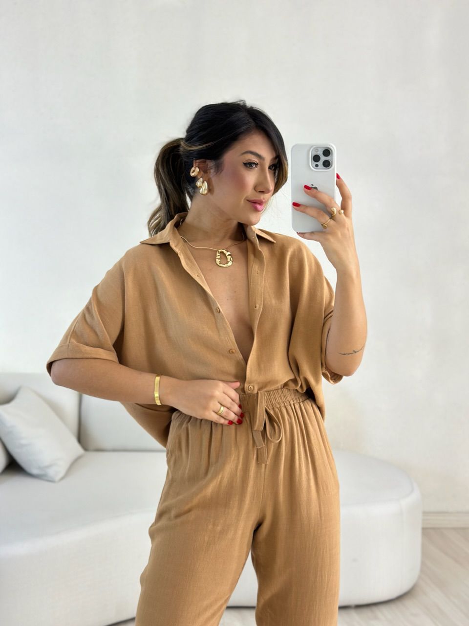 CAMISA INGRID LINHO CARAMELO