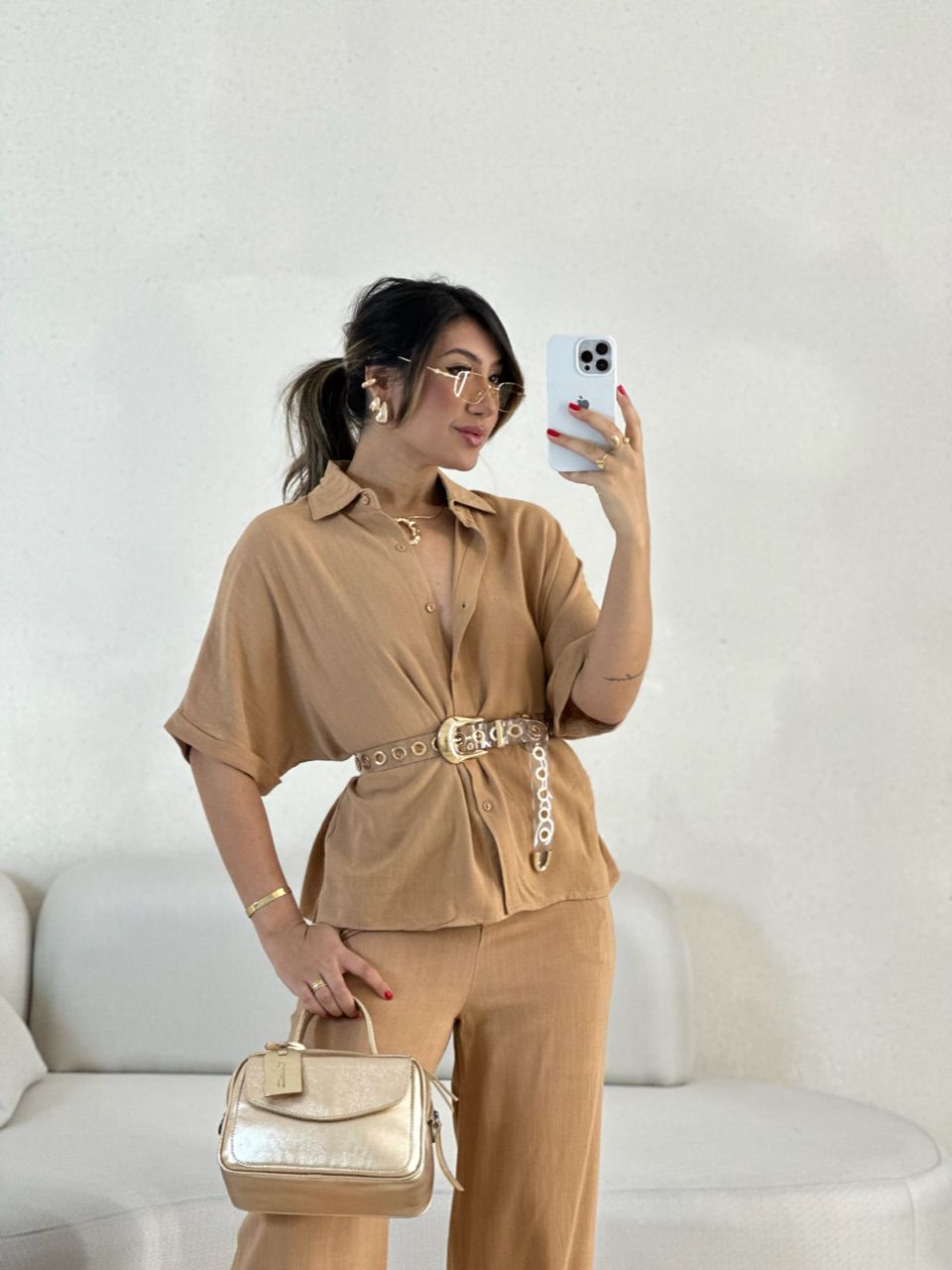 CAMISA INGRID LINHO CARAMELO