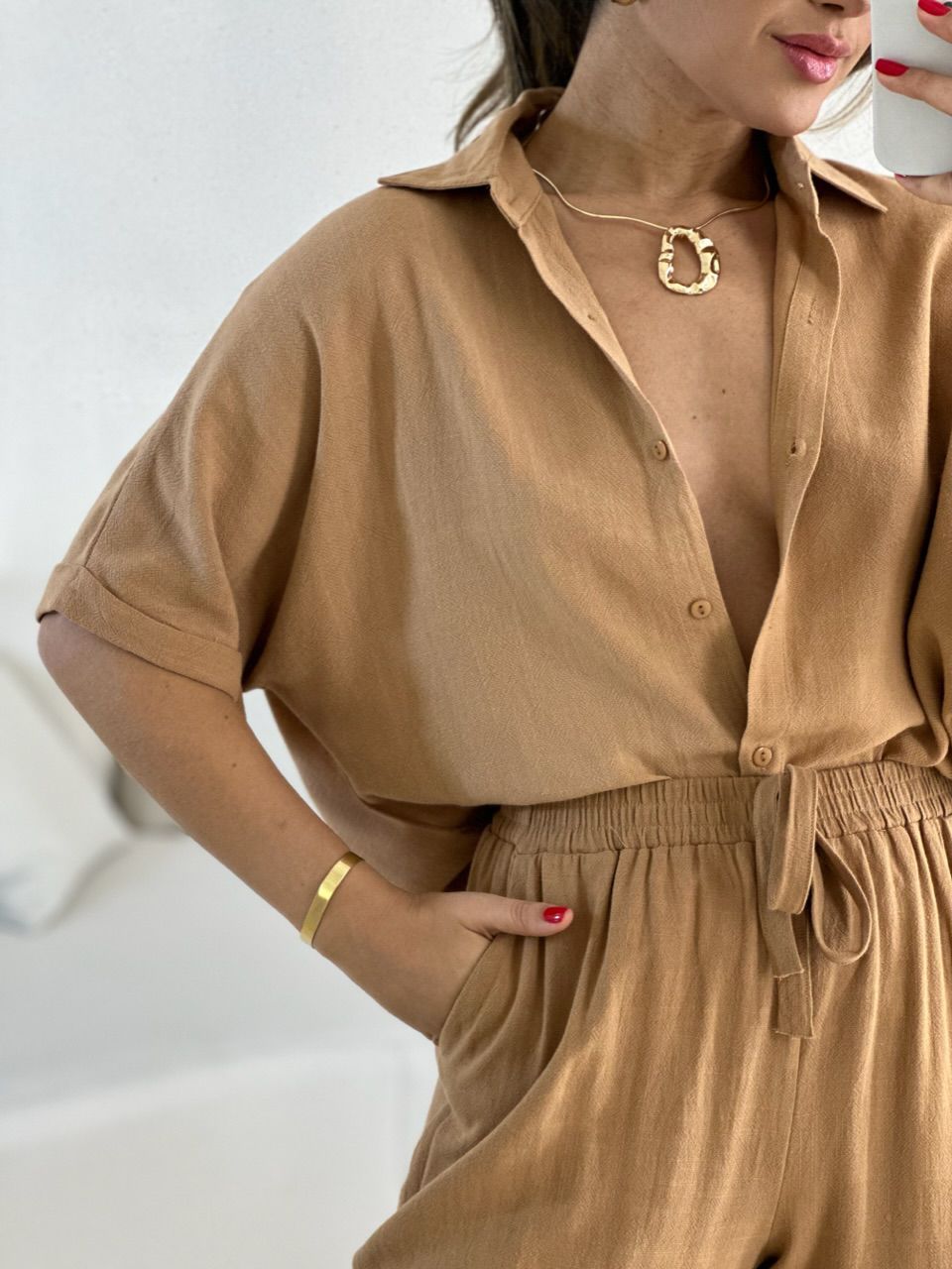 CAMISA INGRID LINHO CARAMELO