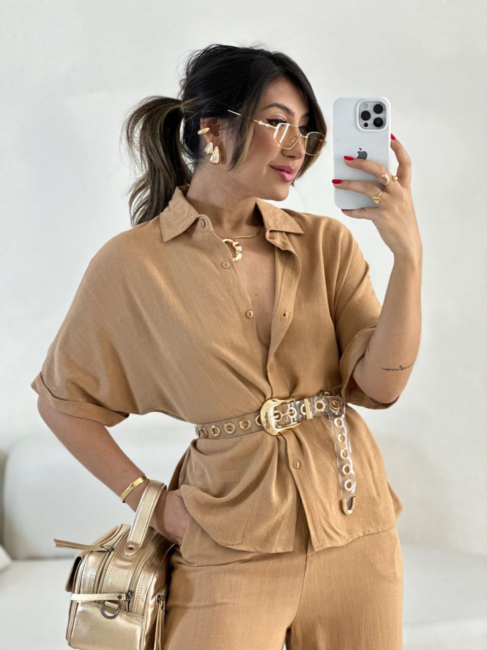 CAMISA INGRID LINHO CARAMELO