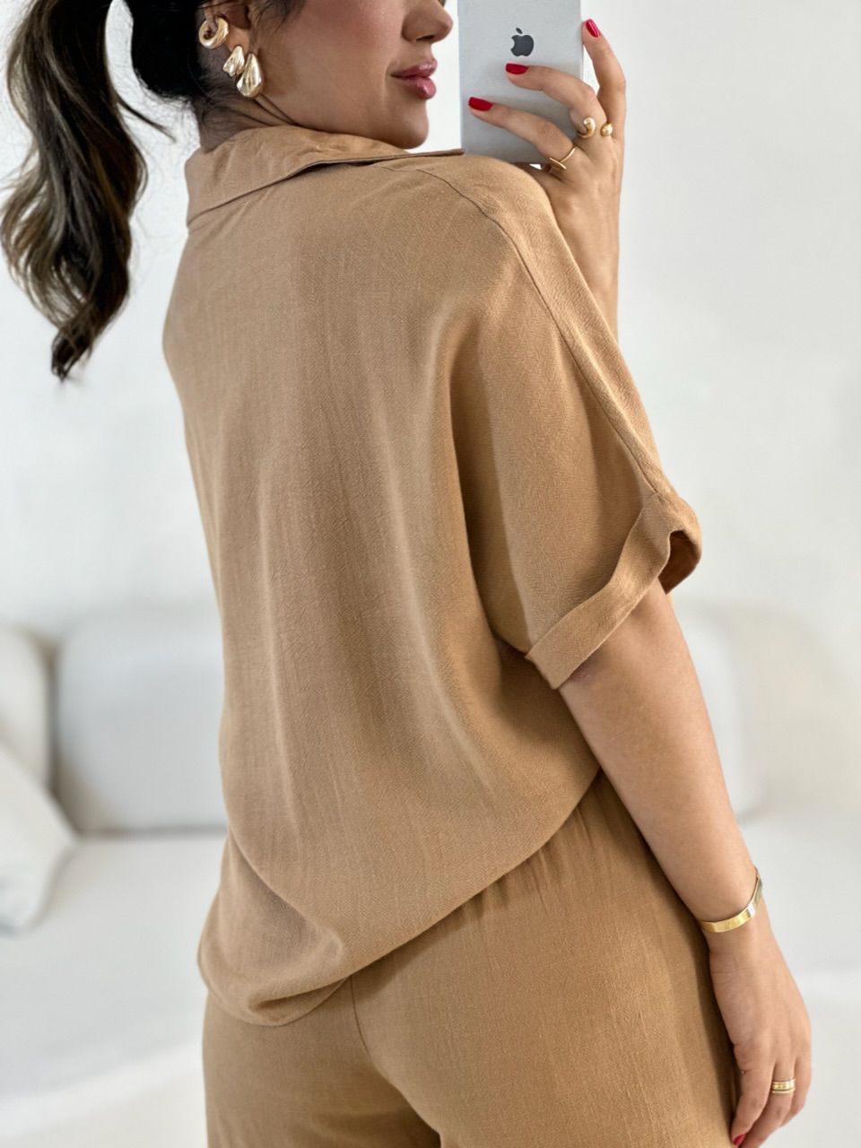 CAMISA INGRID LINHO CARAMELO