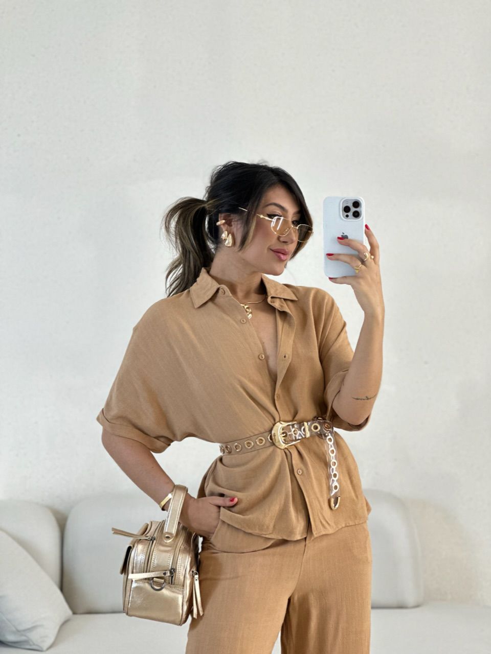 CAMISA INGRID LINHO CARAMELO