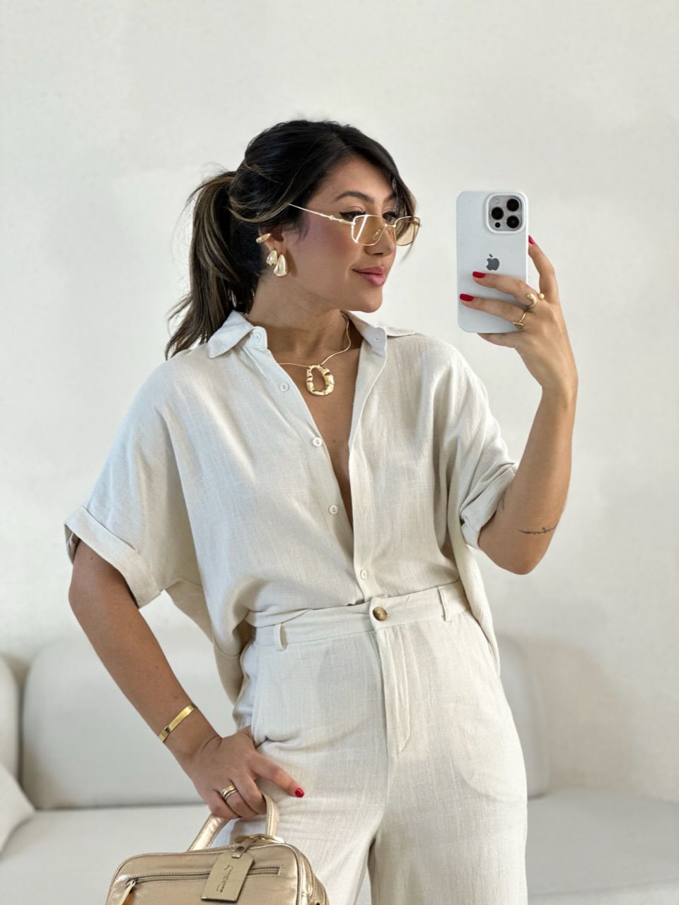CAMISA INGRID LINHO CRU - 0056090132 - CAROLLA FERRARO