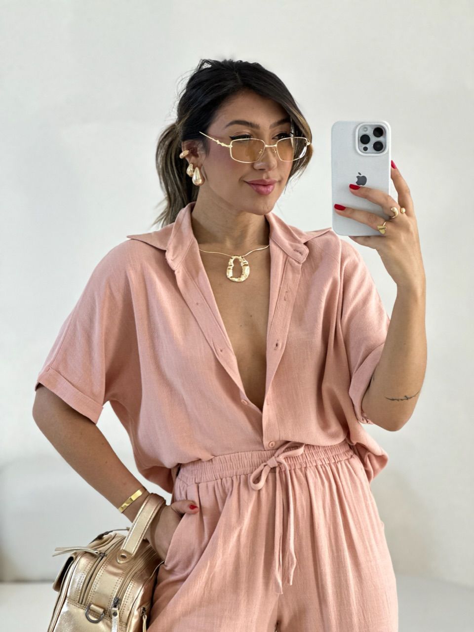 CAMISA INGRID LINHO ROSÊ