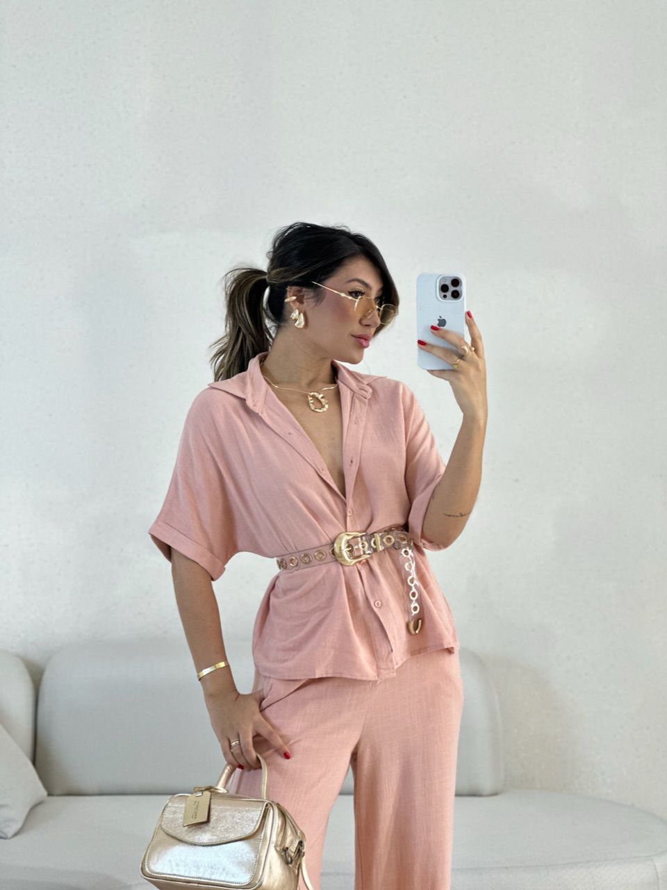 CAMISA INGRID LINHO ROSÊ