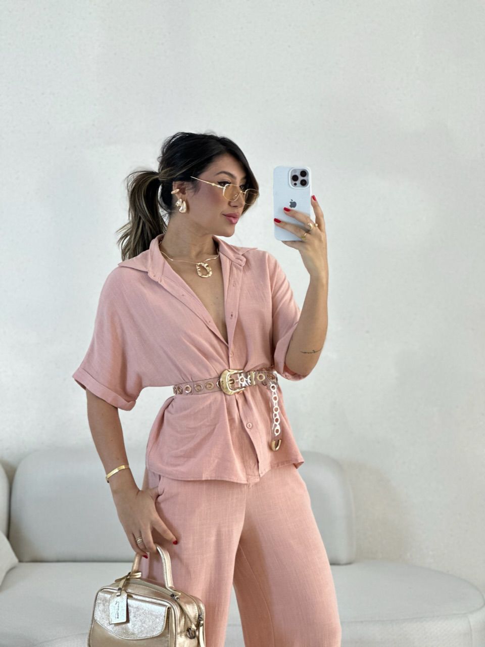 CAMISA INGRID LINHO ROSÊ