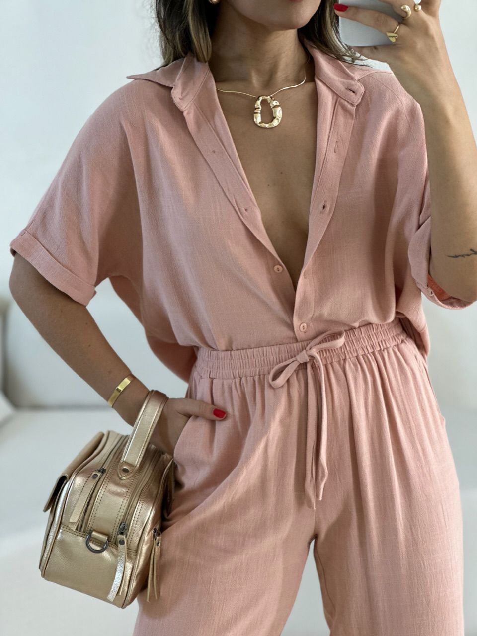 CAMISA INGRID LINHO ROSÊ
