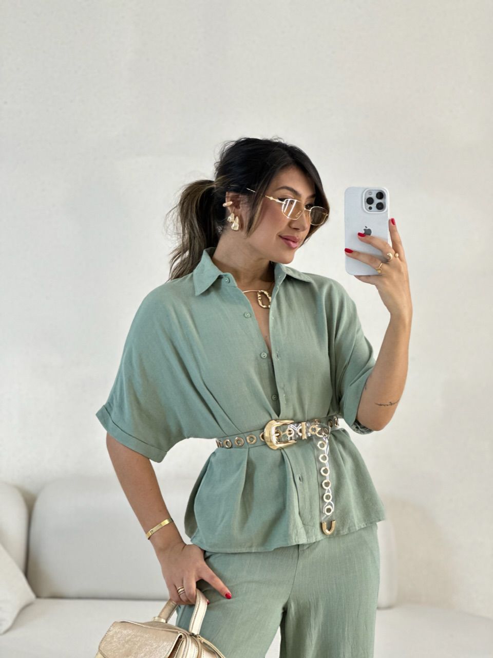 CAMISA INGRID LINHO VERDE - 0056090014 - CAROLLA FERRARO