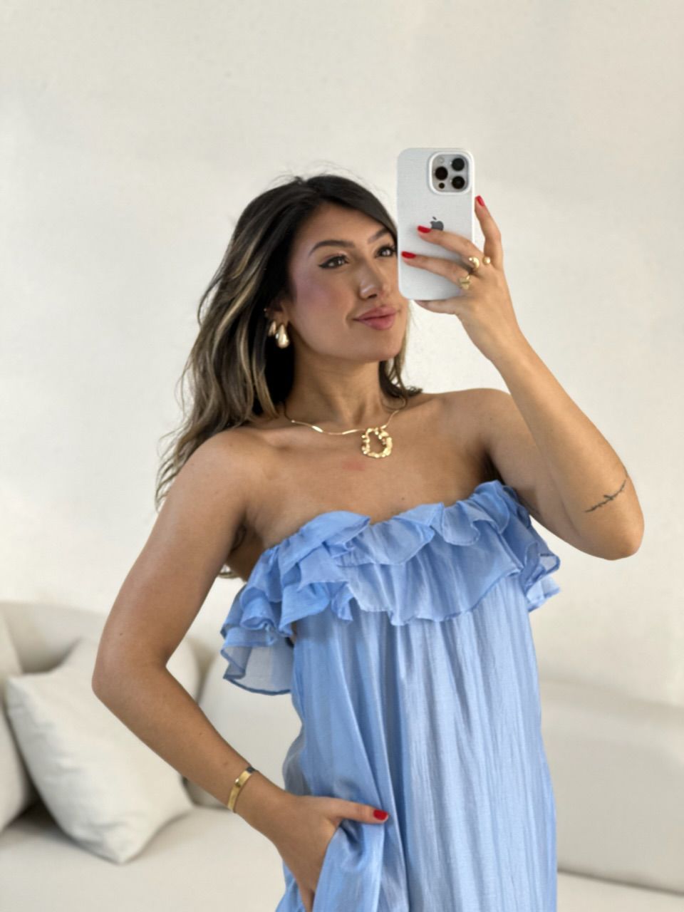 VESTIDO NINA BABADOS azul