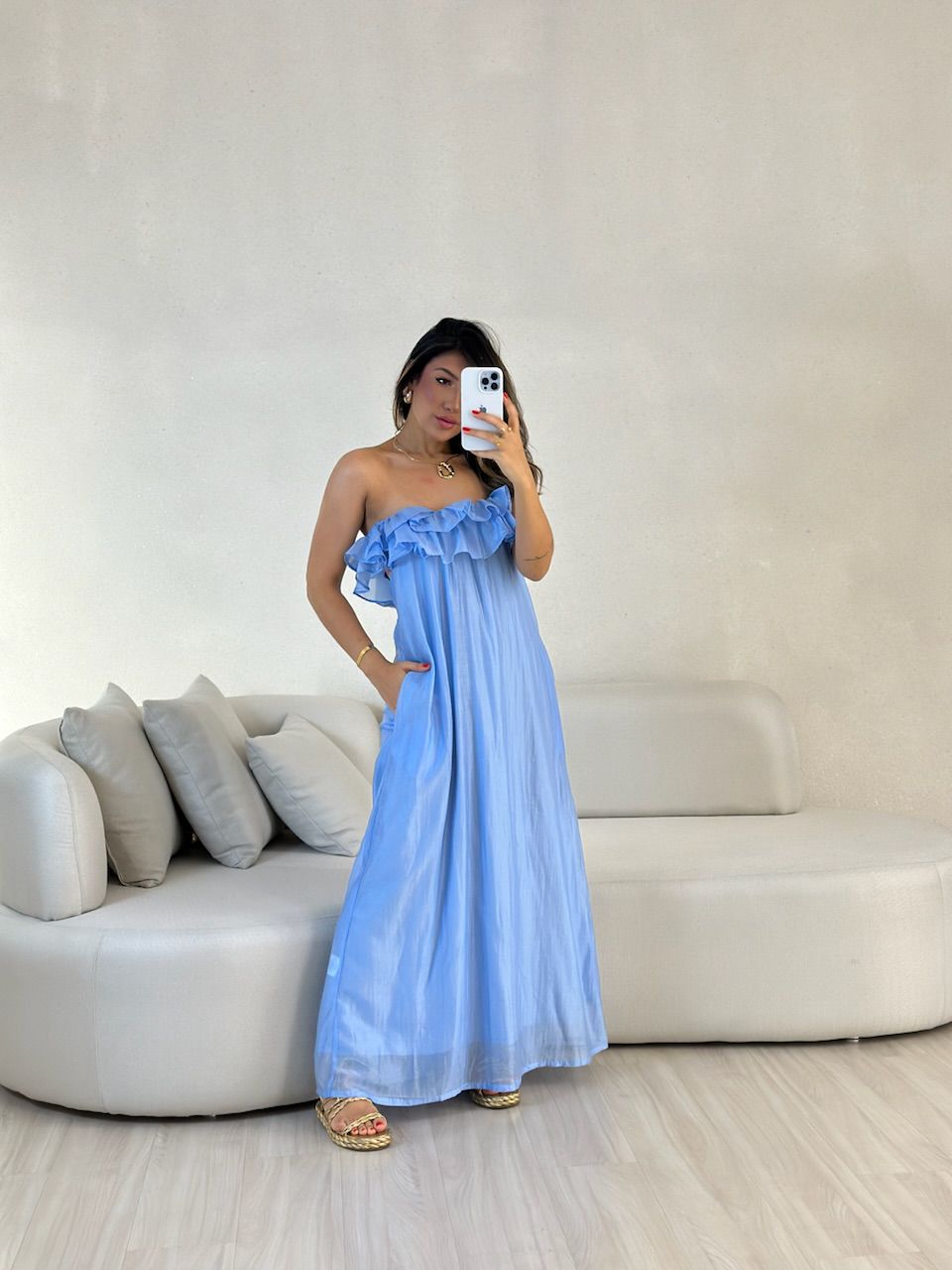 VESTIDO NINA BABADOS azul - 0056060109 - CAROLLA FERRARO