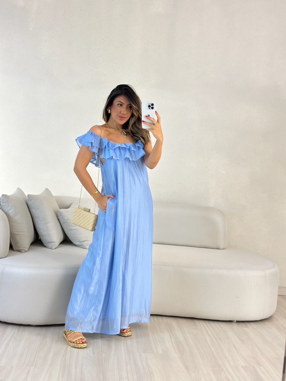 VESTIDO NINA BABADOS azul